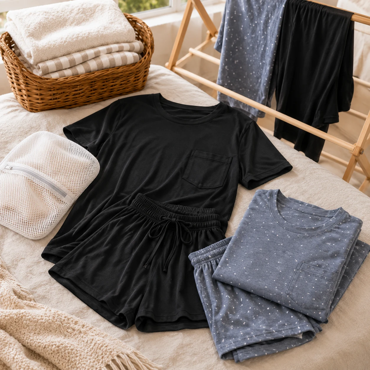 Women's short sleeve pajama set easy care scene