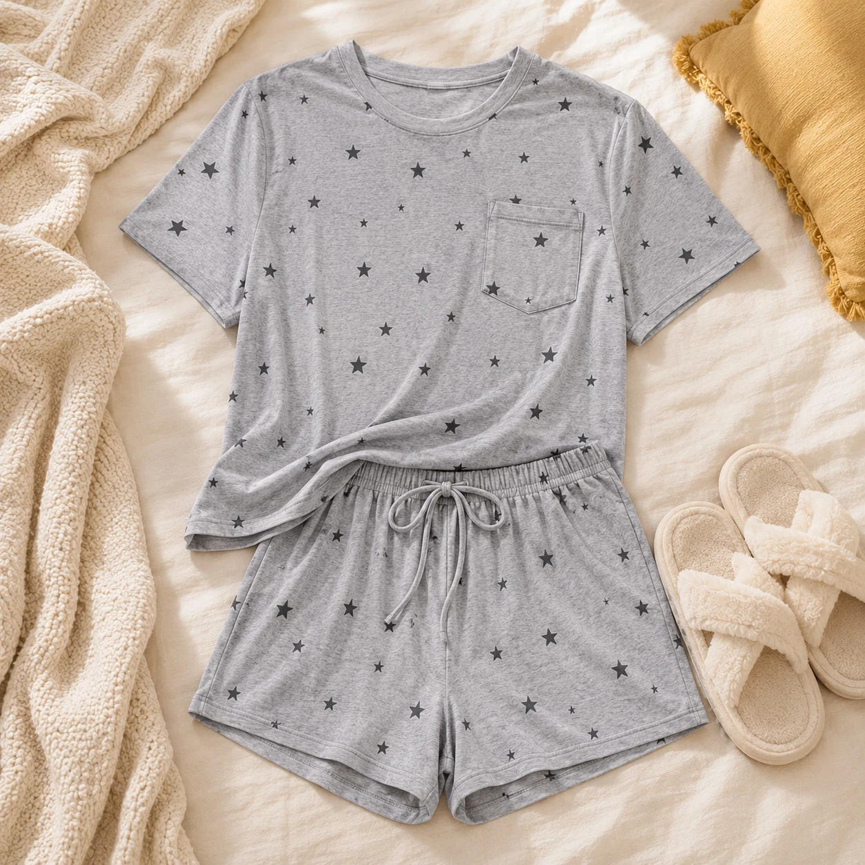 Women's pajama set tee and shorts structure