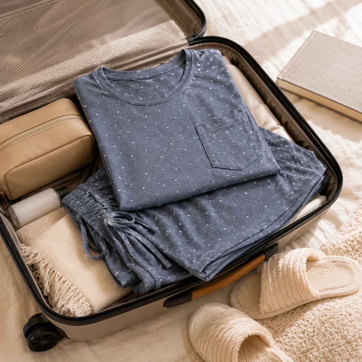 Women's pajama shorts set folded for travel packing