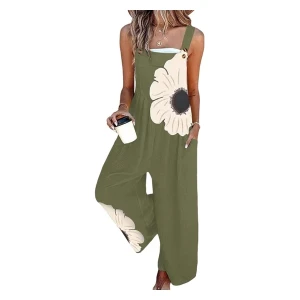 Damen Jumpsuit ohne Aermel mit weitem Bein und Taschen