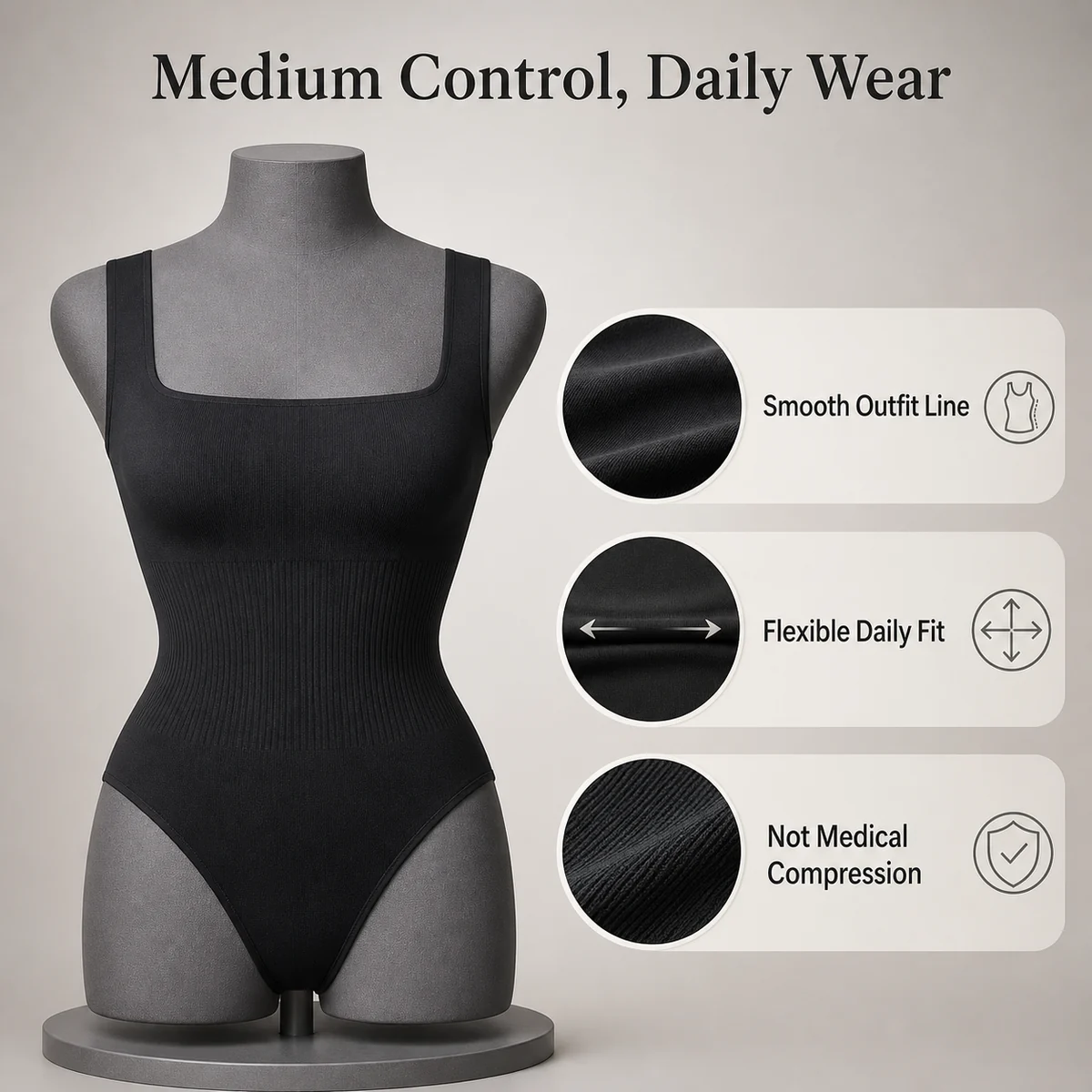 Größen- oder Nutzungsdetail für Damen Formbody mit eckigem Ausschnitt
