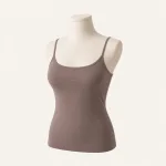 Taupe scoop-neck camisole with thin shoulder straps displayed on a dress form