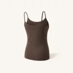 Angled view of a dark brown camisole showing thin straps and the side seam