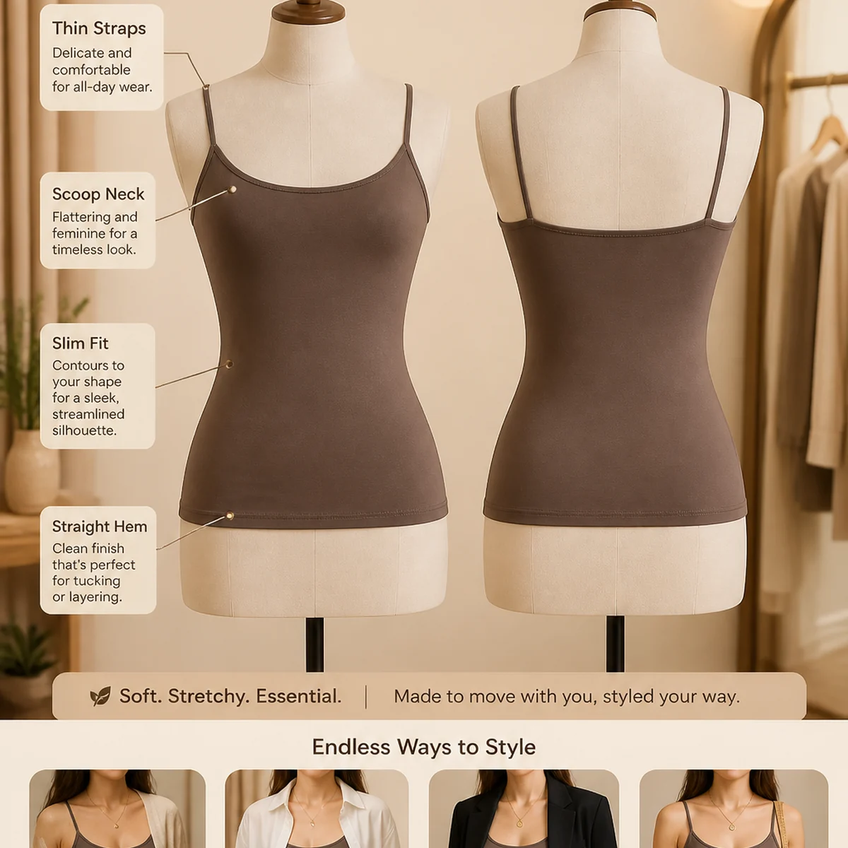 Detail image for Women's Stretch Spaghetti Strap Tank Top