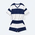 Completo donna camicia a righe e shorts per estate