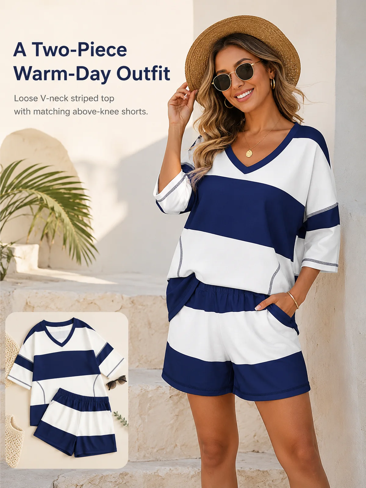 completo donna camicia a righe e shorts per estate