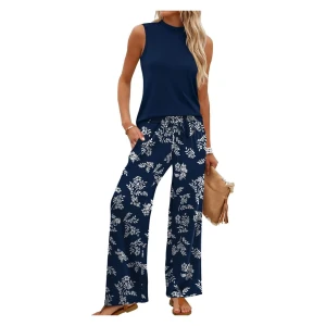 Outfit viaggio due pezzi donna con pantaloni ampi