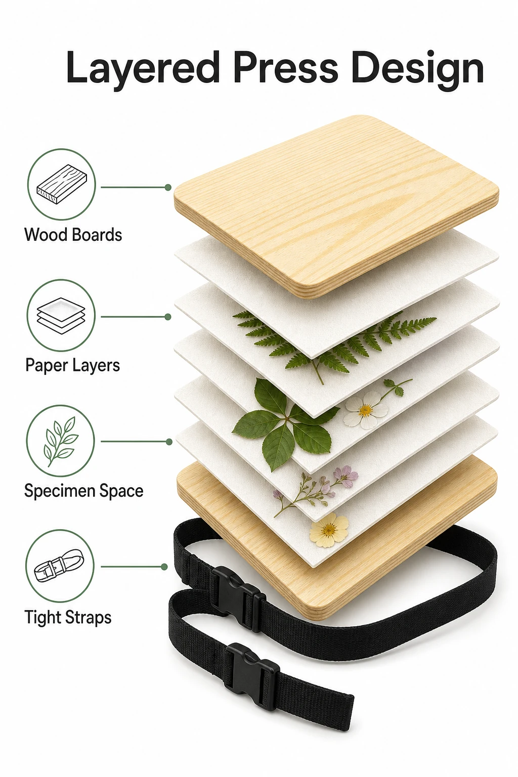 Infographie conception en couches avec bois papier et sangles