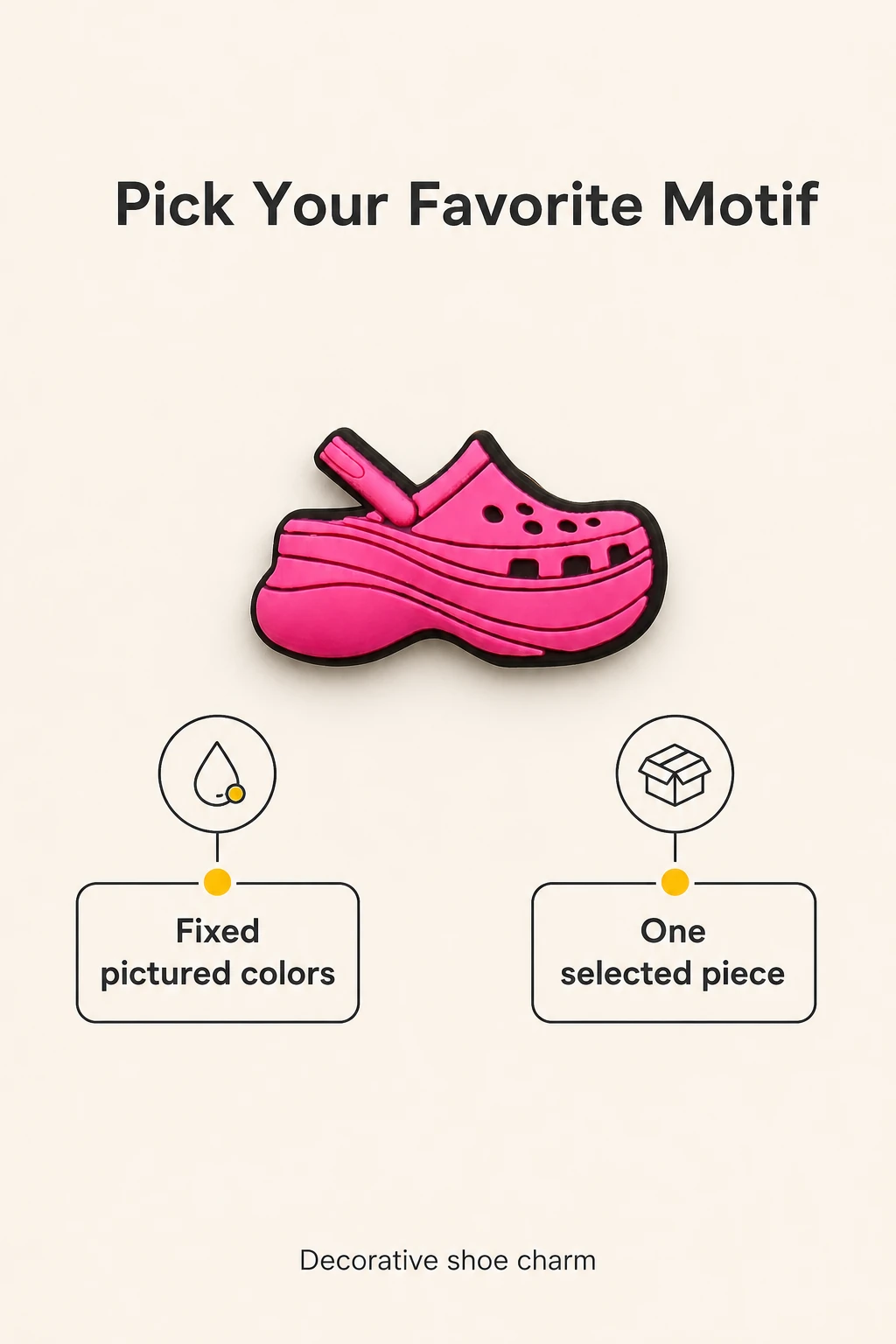 Pink platform-clog motif with fixed-design selection labels