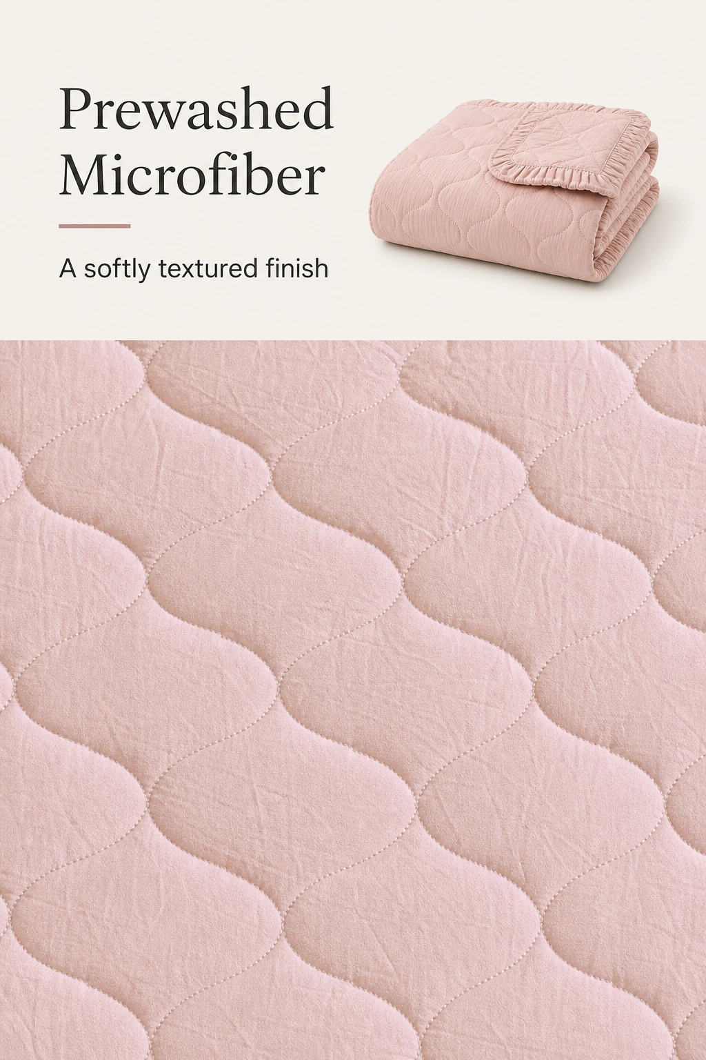 Detalhe da microfibra pré-lavada e do matelassê ondulado