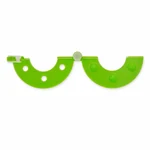 One green pom-pom maker opened into its two connected semicircular arms.