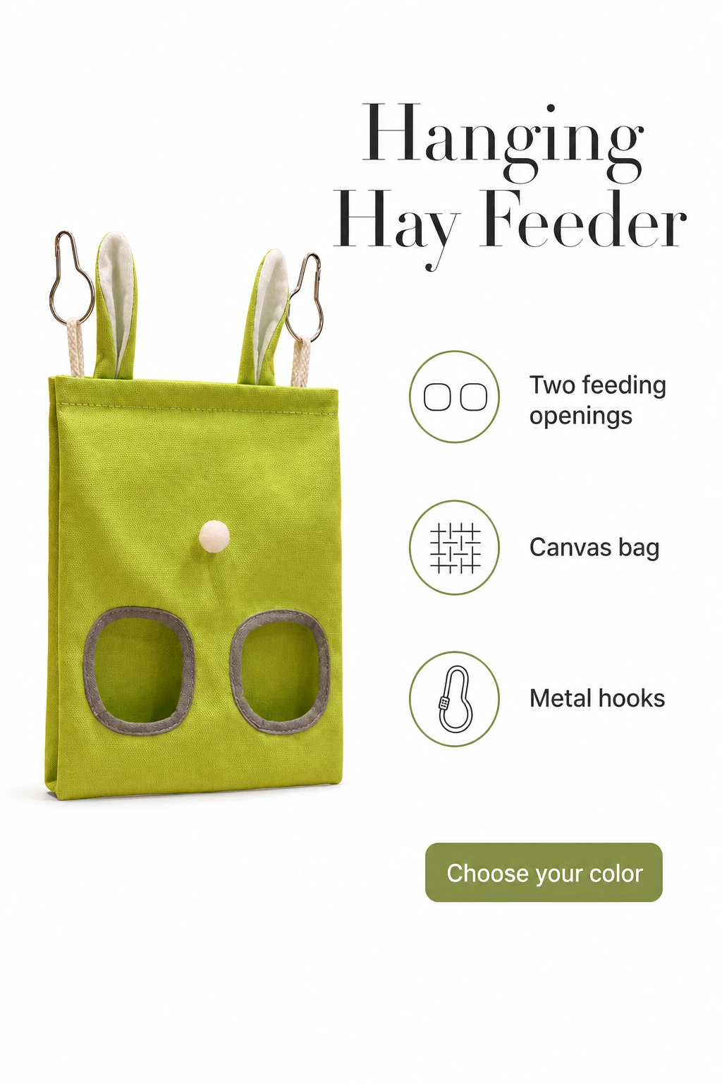 Sac à foin vert en toile avec deux ouvertures avant