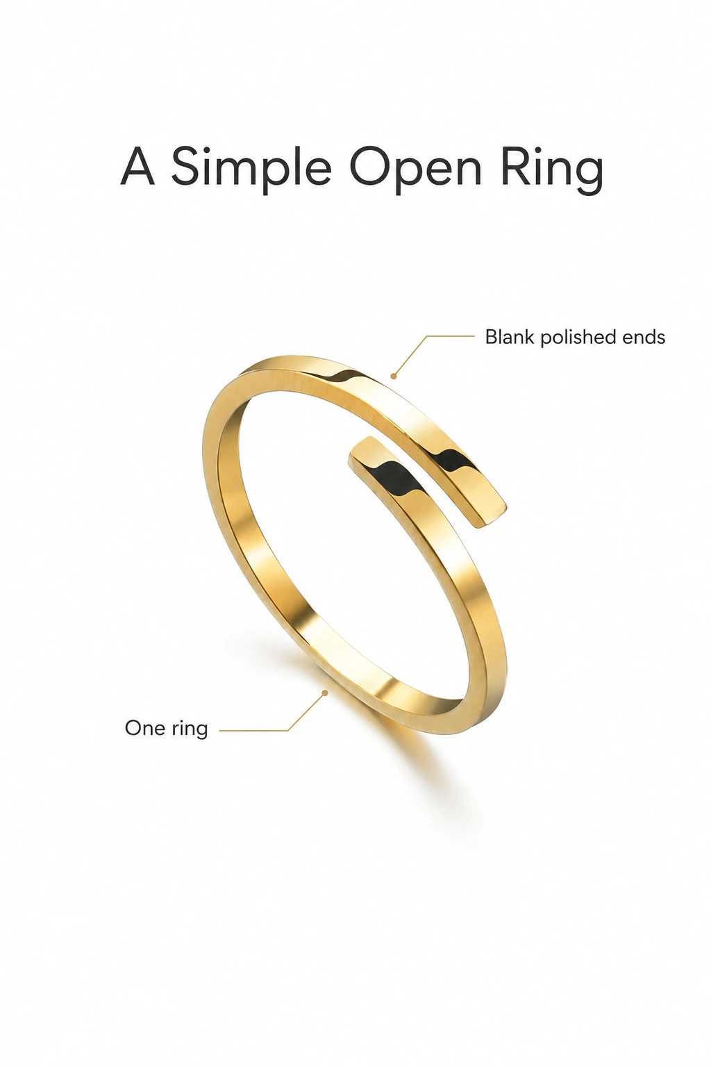 Gold-color ring with labels identifying blank ends and one-ring quantity