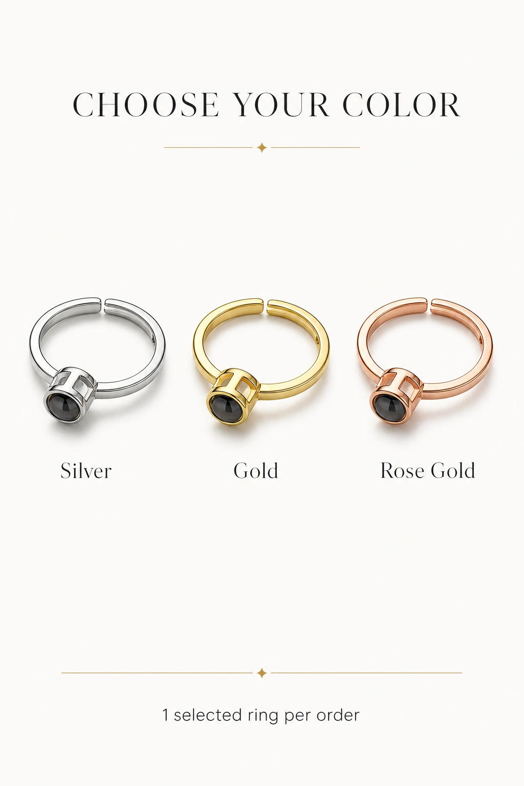 Tres colores alternativos de anillo con indicación de un solo anillo seleccionado