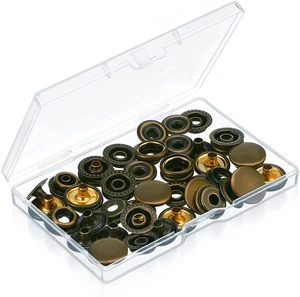 Antique Brass option: open clear box with round metal snap parts.