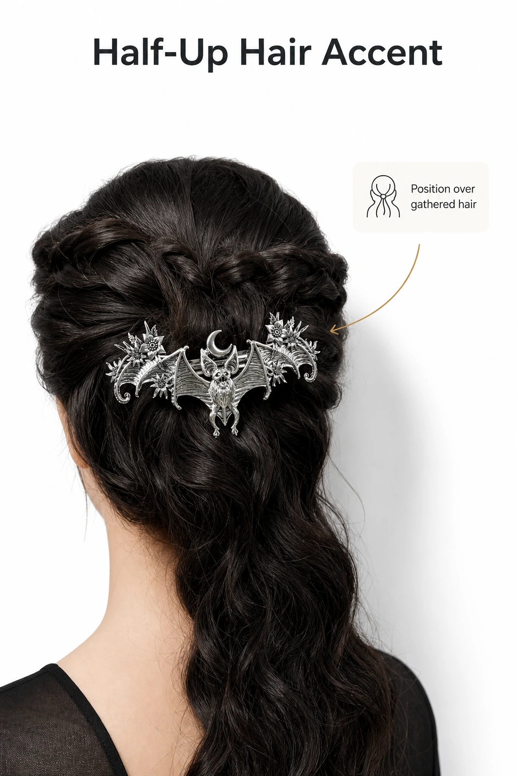 Style 05 positioned over a half-up hairstyle