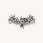 Angled front view of the ornate bat and crescent design