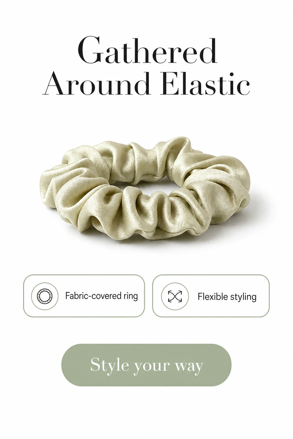 Chouchou vert pâle froncé avec élastique recouvert de tissu