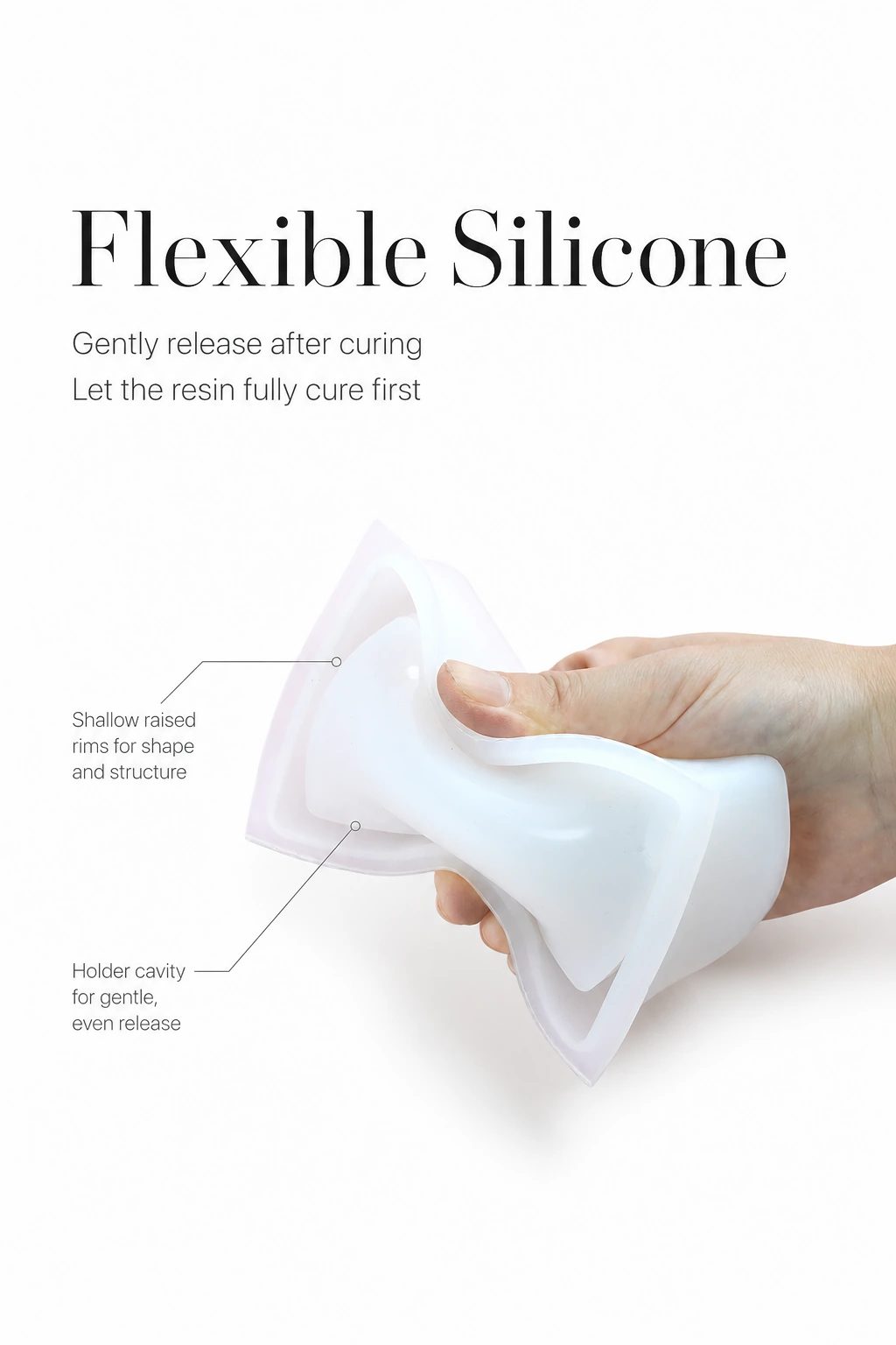 Flexible silicone holder mold being gently flexed