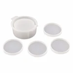 Round holder mold shown beside four shallow round coaster molds