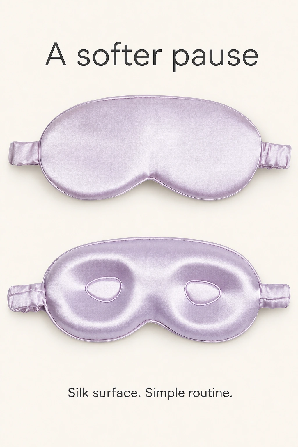 Masque de sommeil en soie lavande à surface lisse et bord cousu