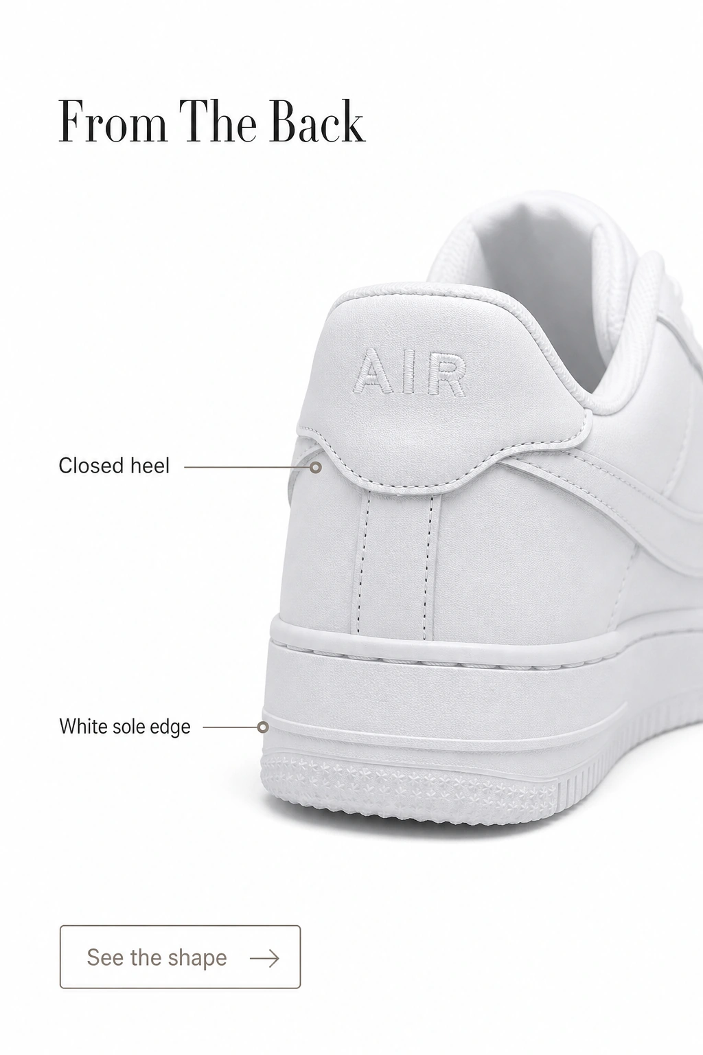 Rückansicht von Ferse und Sohlenrand des weißen Sneakers