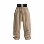 Khaki wide-leg snowboard trousers with raised waist panel