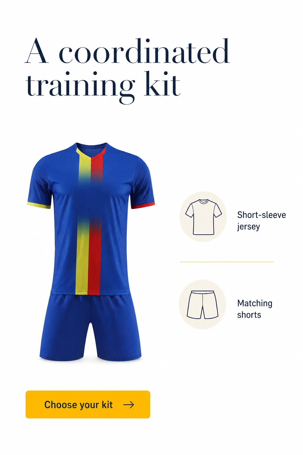 Ensemble de football bleu avec maillot à manches courtes et short assorti