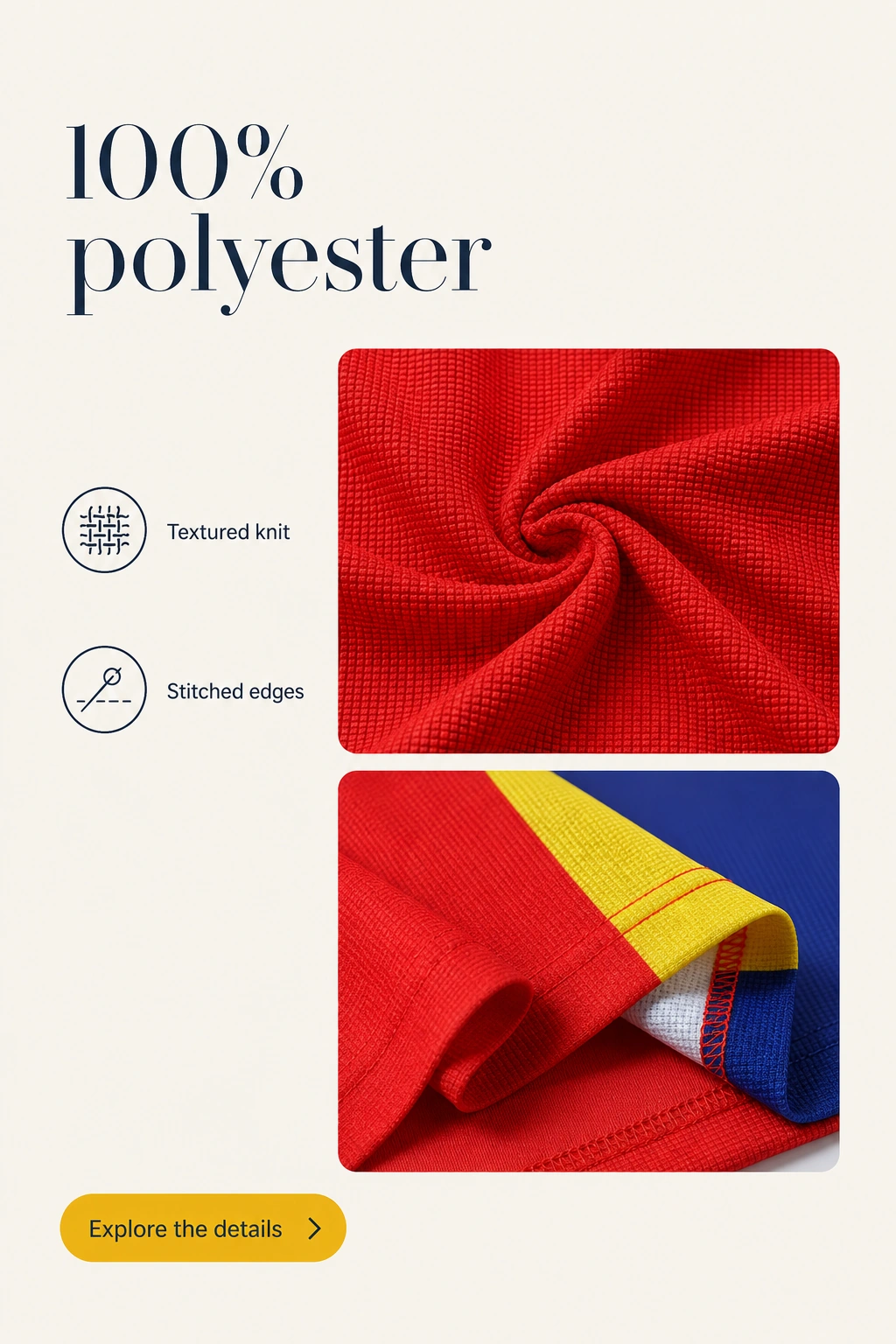 Maille polyester et couture du bord de manche du maillot