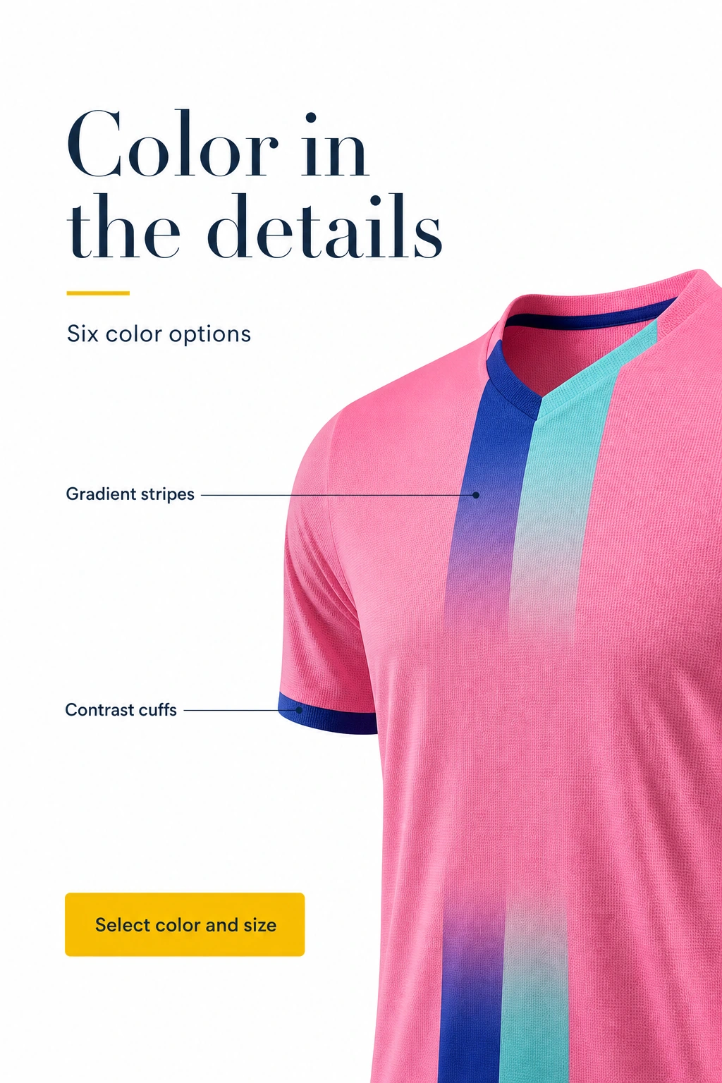 Maillot rose avec rayures dégradées, col et manche contrastés