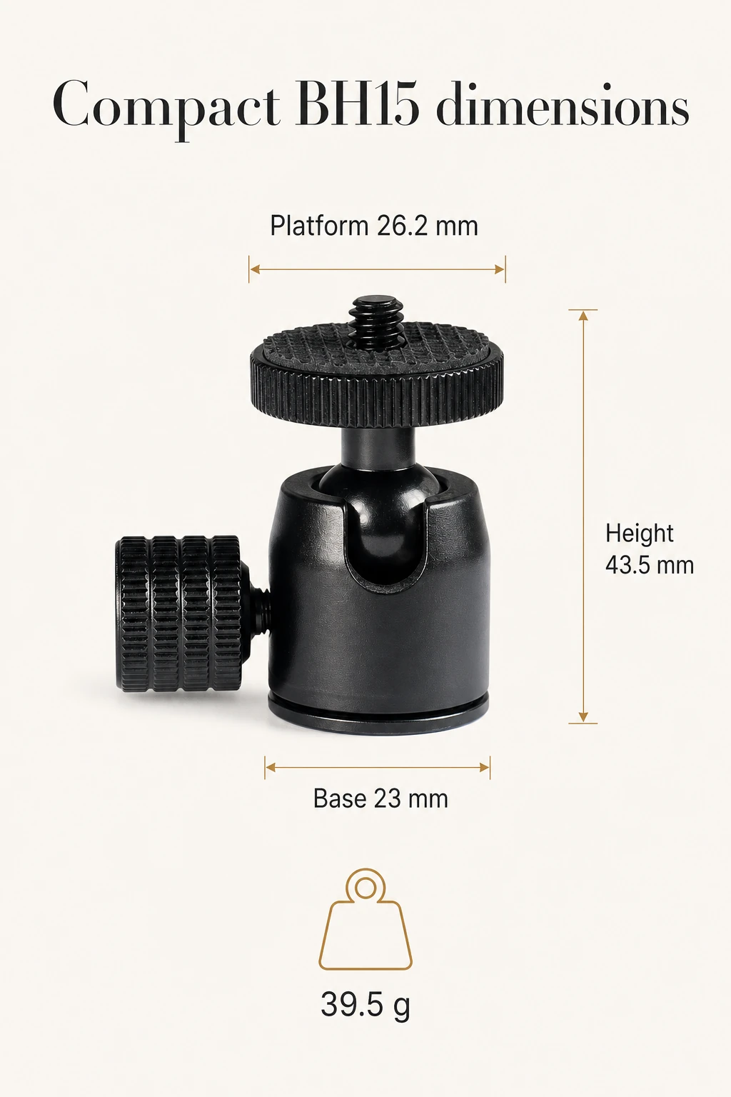 BH15 height and platform dimensions beside the black adapter