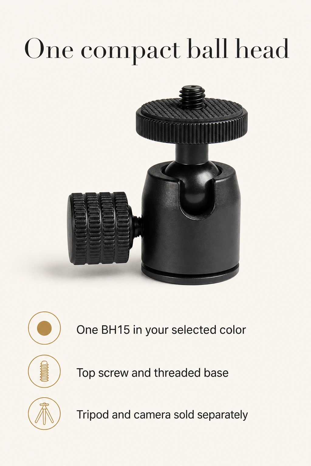One black BH15 ball head with single-unit contents information