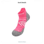 Single pink ankle sock with white knit pattern and gray heel and toe in a product detail frame.