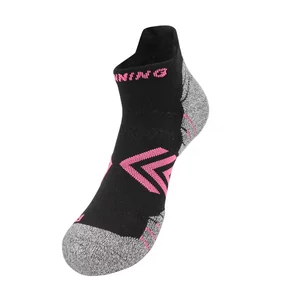 Color 01 black ankle sock with pink chevron, gray heel and toe, and cuff print.