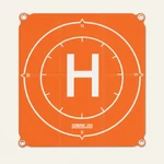 Orange square landing pad viewed from above on beige
