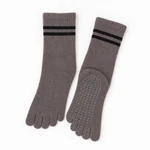 Muted brown pair of ribbed five-toe socks with two cuff stripes