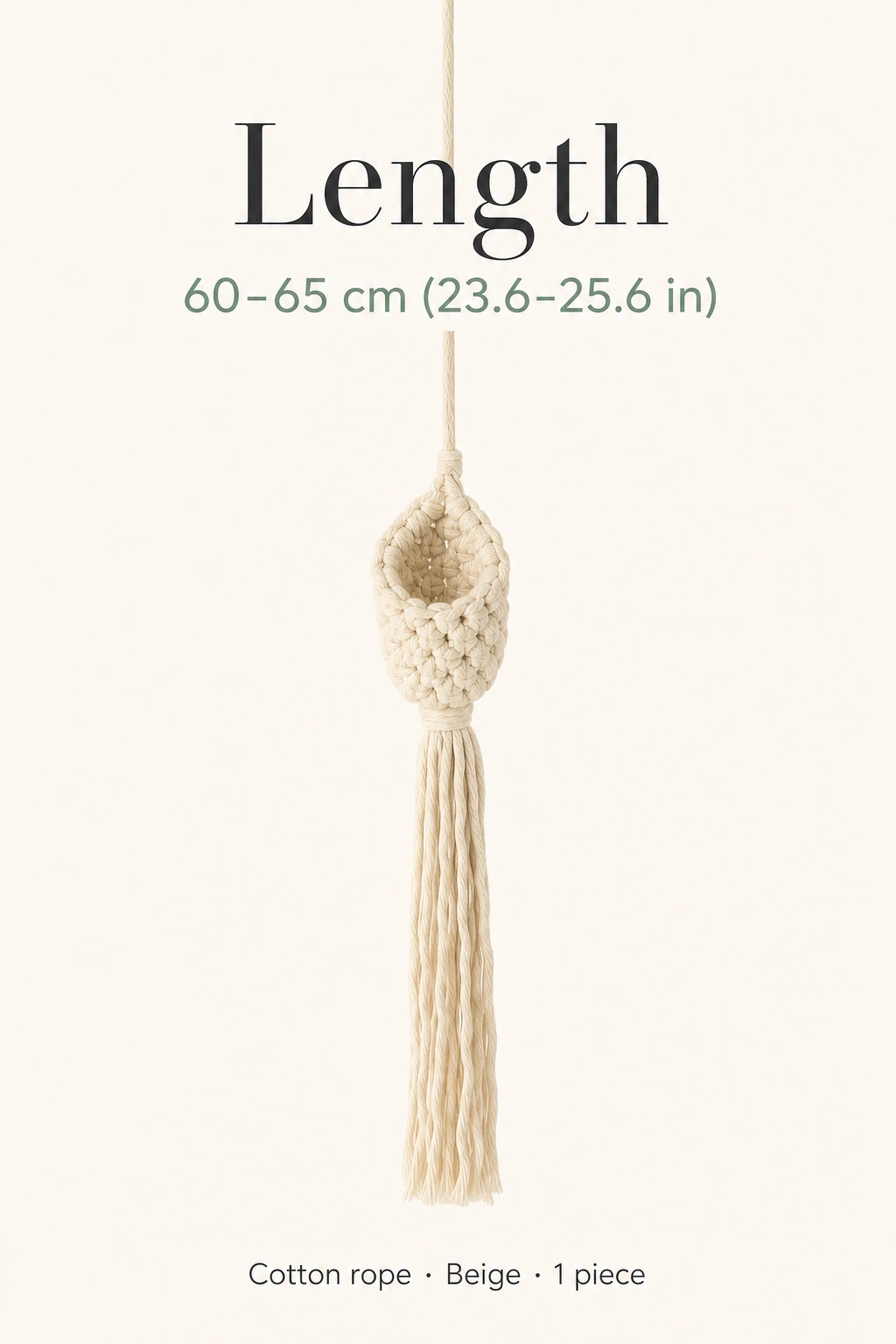 Length infographic showing the beige hanger and 60–65 cm (23.6–25.6 in).
