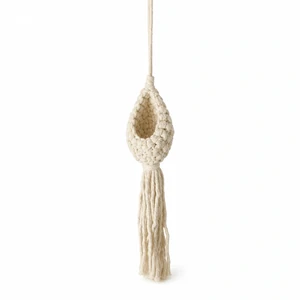 Beige Cotton Macrame Plant Hanger, 60–65 cm