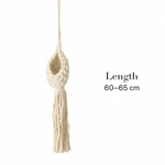 Beige macrame plant hanger beside the label Length 60–65 cm.