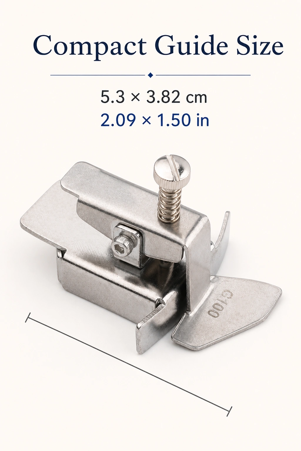 Model 0021 guide with its listed 5.3 × 3.82 cm overall footprint