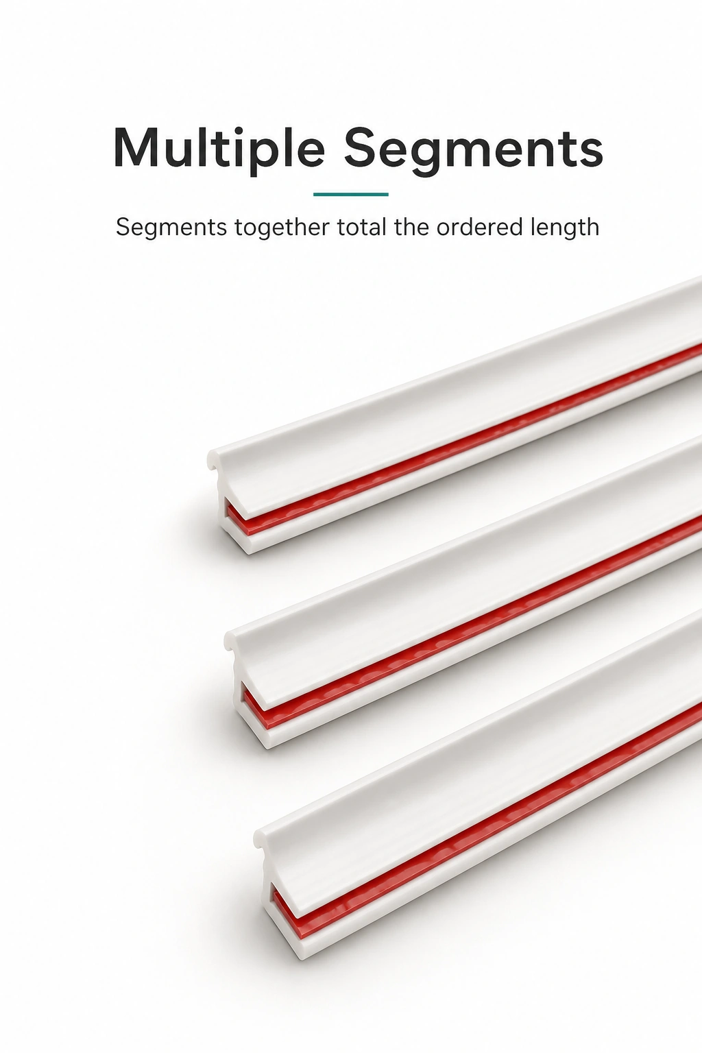 Separate white trim segments beside text stating their combined ordered length.