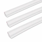 Separate white PVC trim segments displayed with spaces between them.