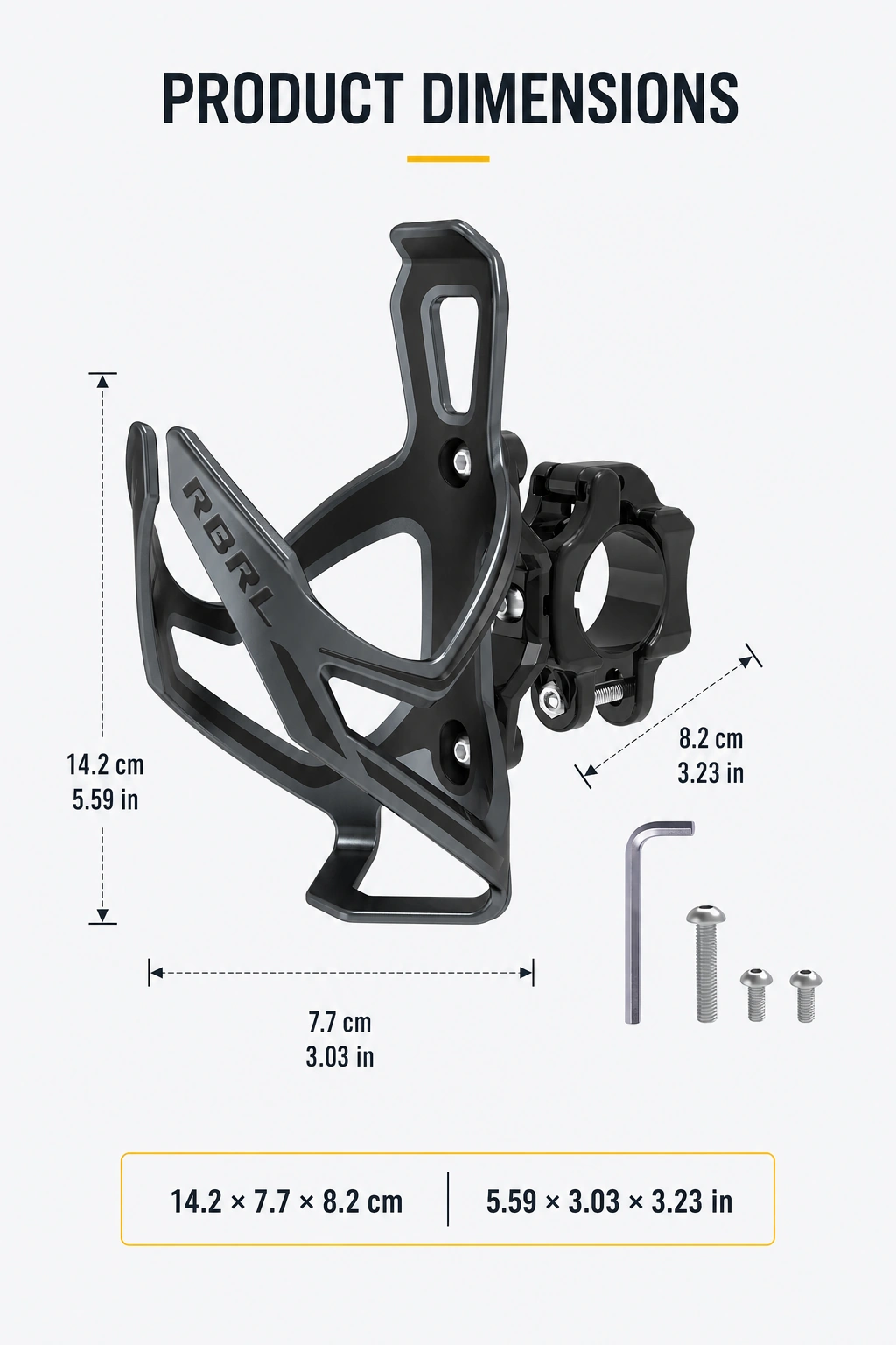 ED-031 bottle cage dimensions: 14.2 × 7.7 × 8.2 cm (5.59 × 3.03 × 3.23 in)