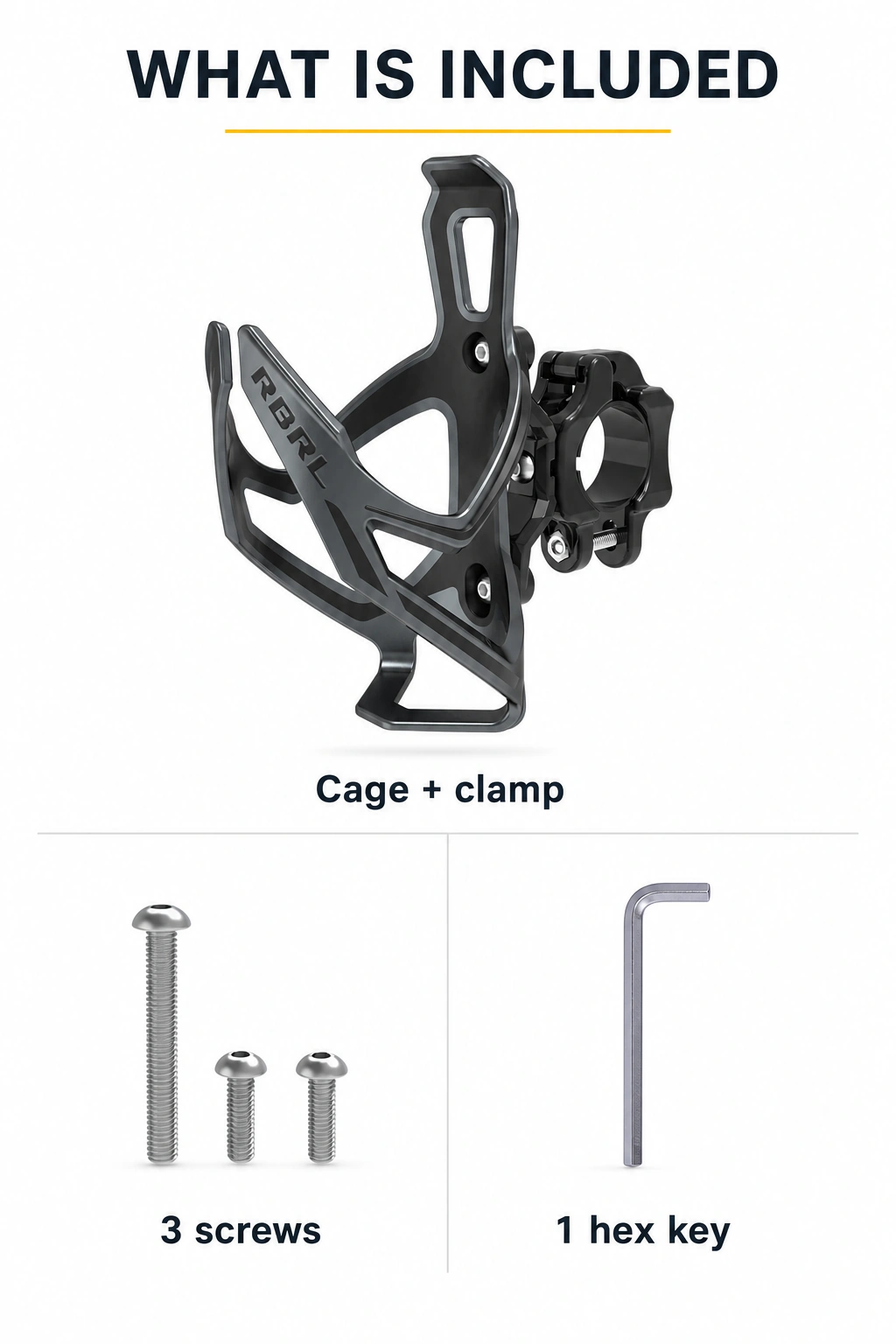 Included components: one cage with clamp, three screws, and one Allen key