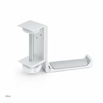 Silver ruizs desk-clamp headphone holder with one foldable hanger arm; small “Silver” label.