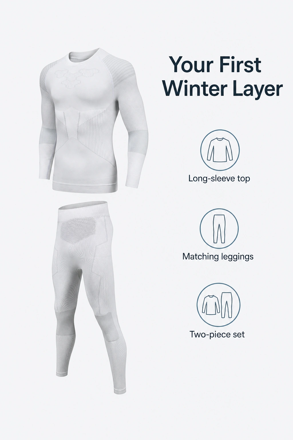 Winter base layer set containing a long-sleeve top and leggings