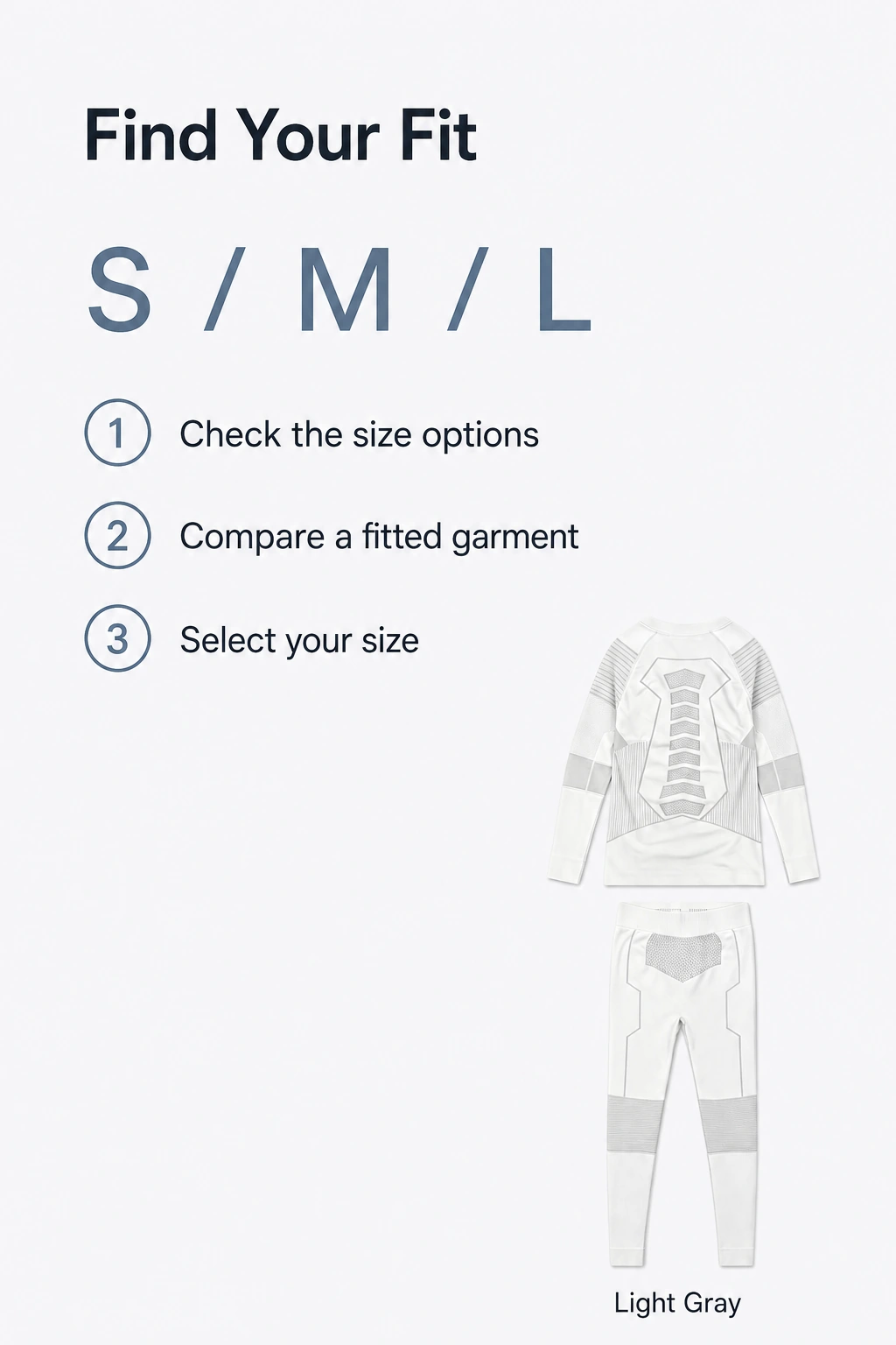 Light gray two-piece set with S, M and L size options