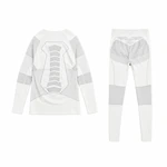 Back view of light gray top and leggings laid flat
