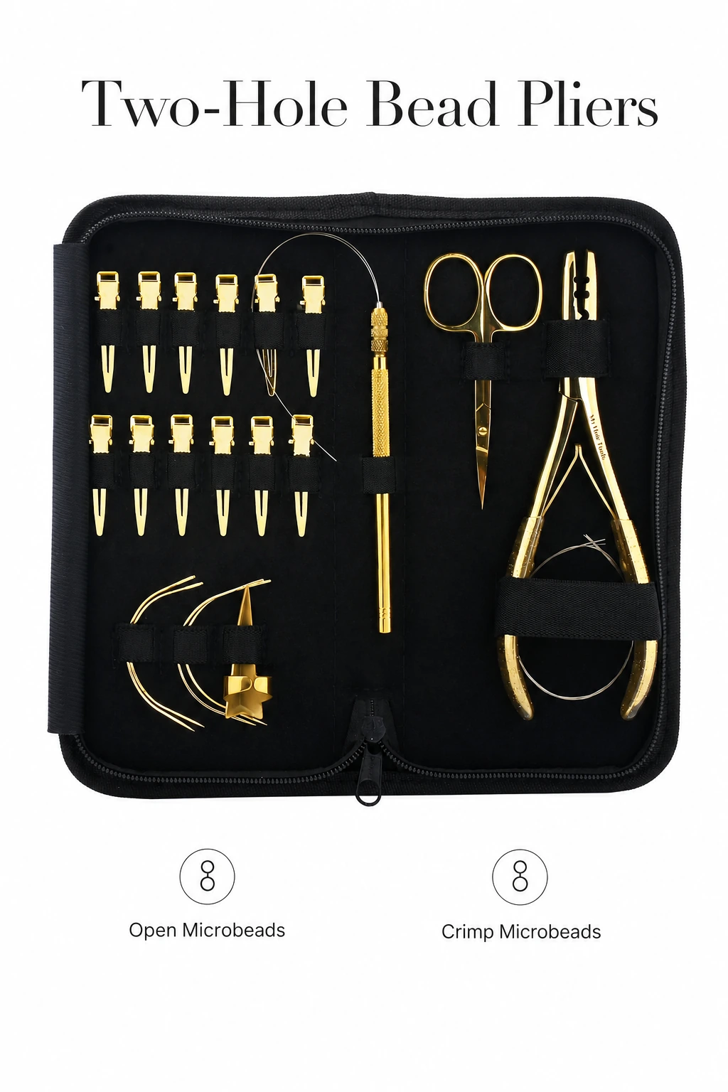 Kit dorado completo con etiquetas para abrir y cerrar microanillas