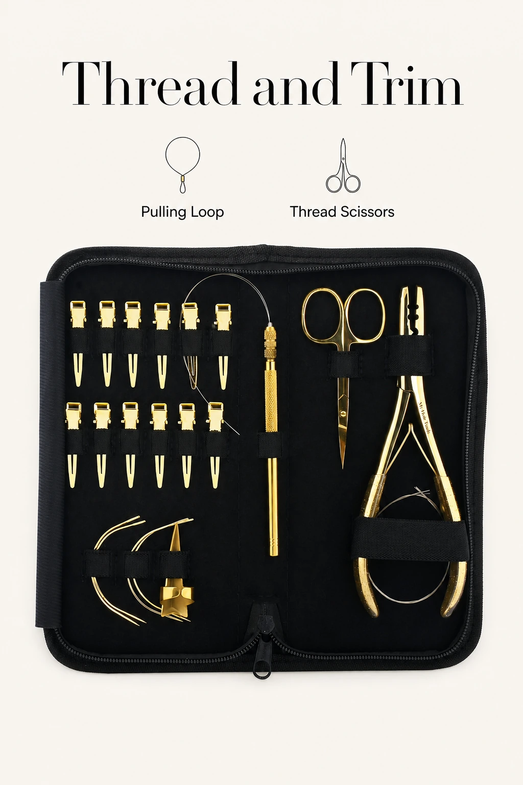 Kit dorado con etiquetas del lazo y las tijeras para hilo